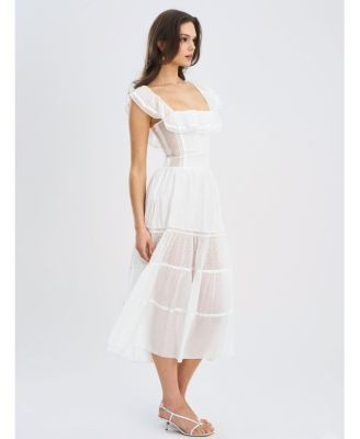 Miss Circle Eden Square Neck Ruffle Trim High Waist Midi Dress