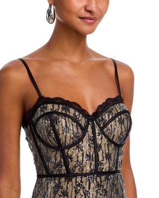 Aqua Lace Bustier Sleeveless Midi Dress - Exclusive