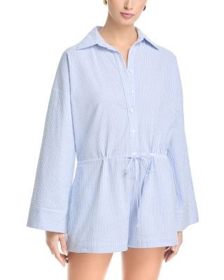 Aqua Stripe Long Sleeve Romper - Exclusive