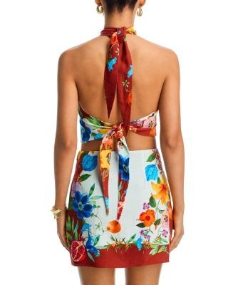 Aqua Floral Scarf Halter Top - Exclusive