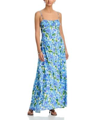 Aqua Floral Gathered Bust Maxi Dress - Exclusive