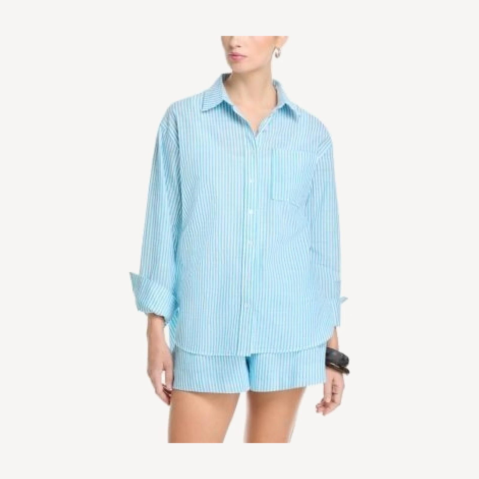Aqua Stripe Button Front Shirt - Exclusive