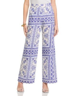 Aqua Floral Border Wide Leg Pants - Exclusive