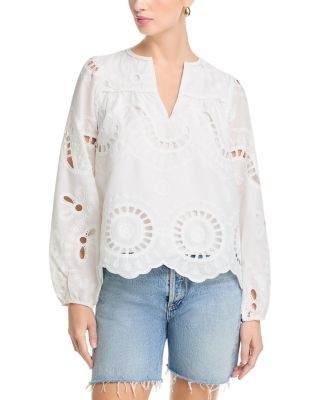 Aqua Eyelet Long Sleeve Top - Exclusive