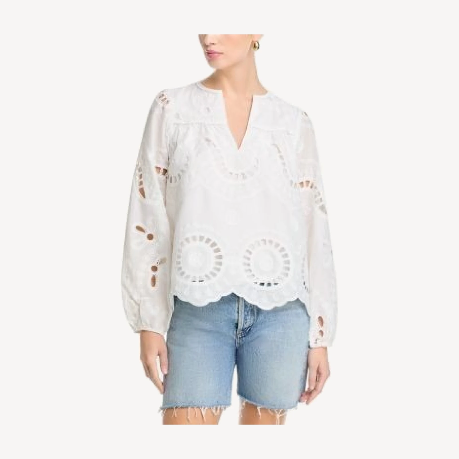 Aqua Eyelet Long Sleeve Top - Exclusive