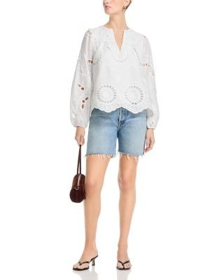 Aqua Eyelet Long Sleeve Top - Exclusive