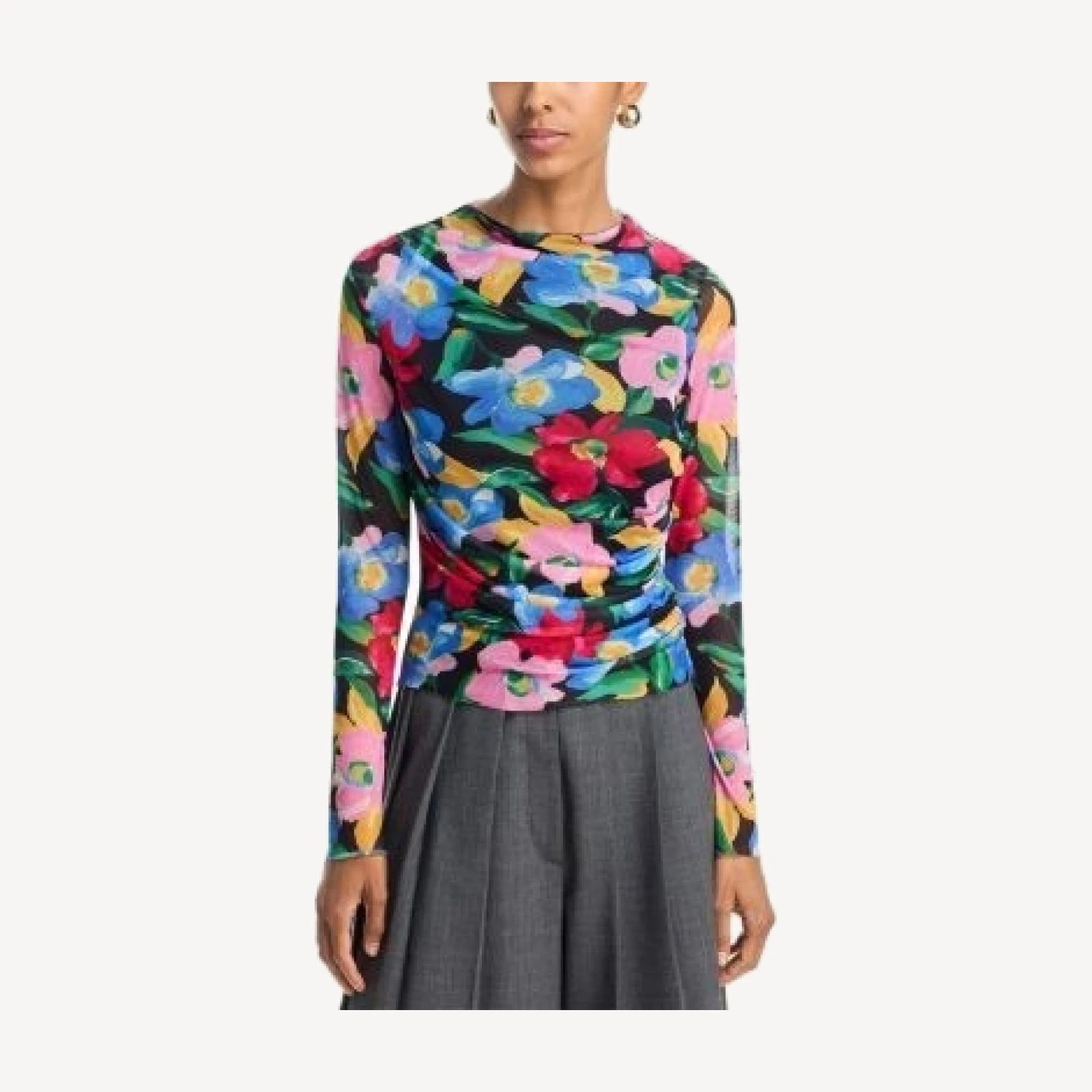Aqua Floral Mesh Long Sleeve Top - Exclusive