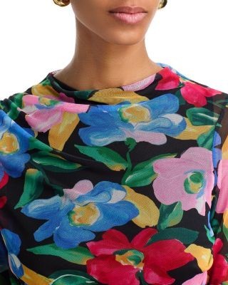 Aqua Floral Mesh Long Sleeve Top - Exclusive