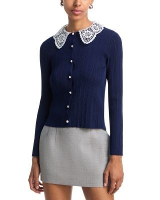 Aqua Lace Collar Pointelle Cardigan - Exclusive