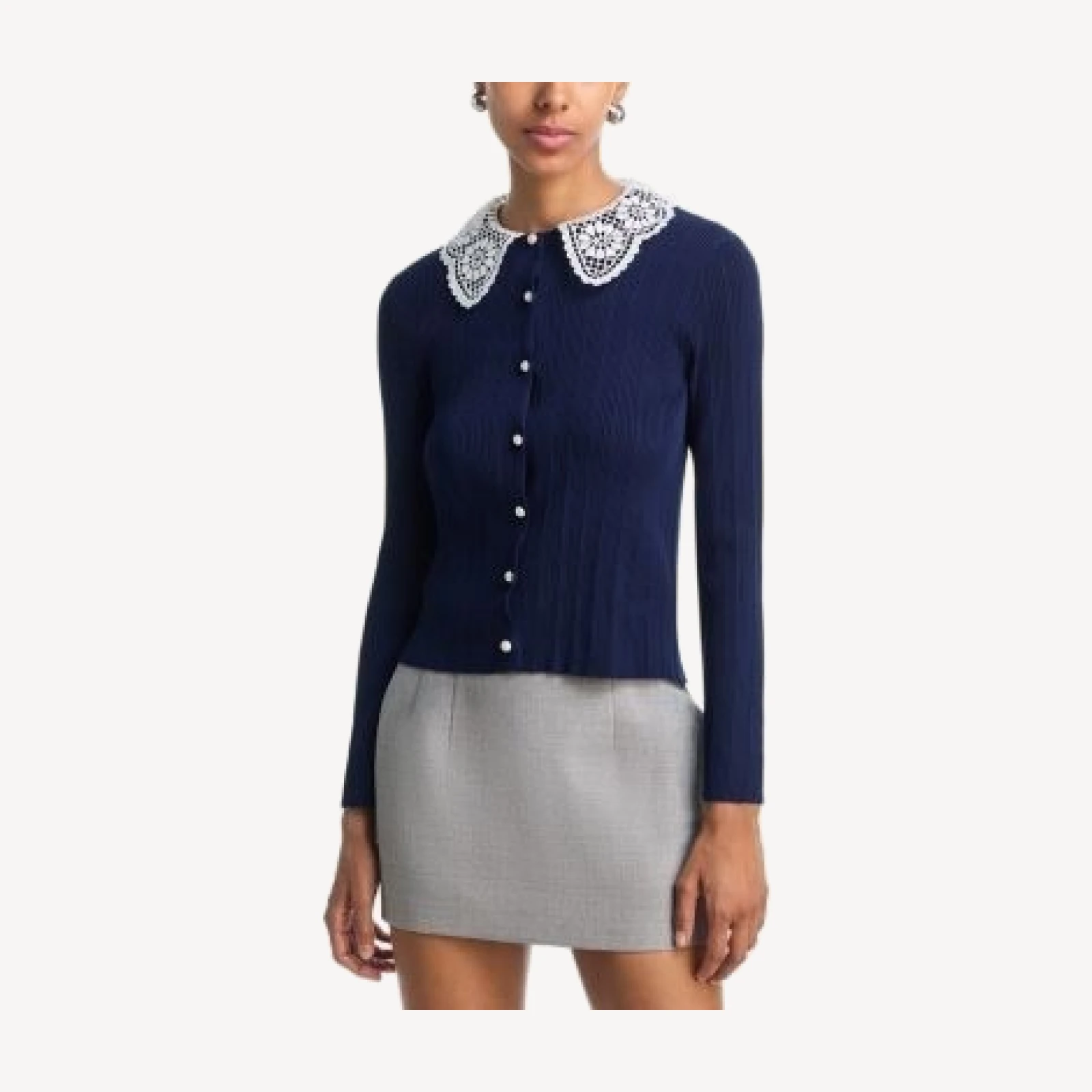 Aqua Lace Collar Pointelle Cardigan - Exclusive