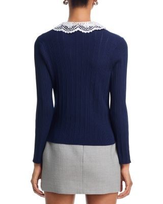 Aqua Lace Collar Pointelle Cardigan - Exclusive