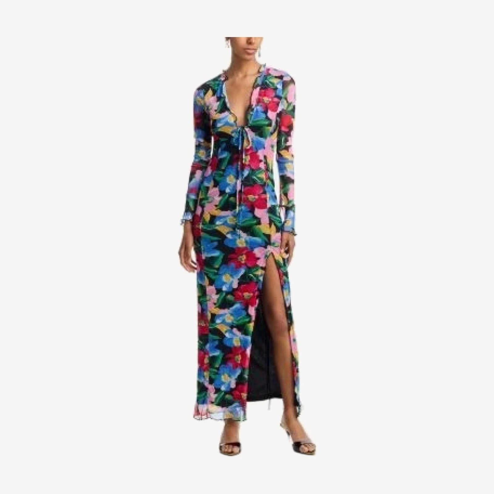 Aqua Floral Mesh V Neck Maxi Dress - Exclusive