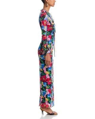 Aqua Floral Mesh V Neck Maxi Dress - Exclusive
