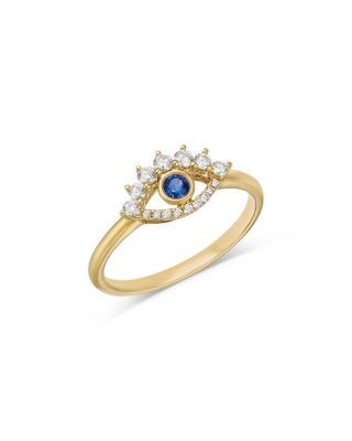 Bloomingdale's Fine Collection Blue Sapphire & Diamond Evil Eye Ring in 14K Yellow Gold