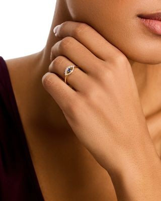 Bloomingdale's Fine Collection Blue Sapphire & Diamond Evil Eye Ring in 14K Yellow Gold