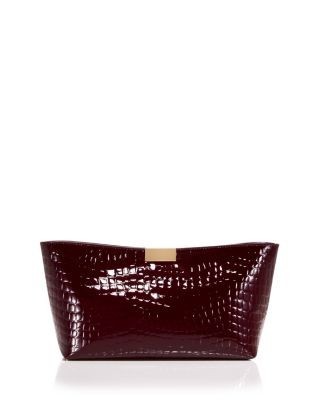 Aqua Medium Croc Embossed Patent Leather Clutch - Exclusive