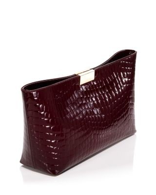 Aqua Medium Croc Embossed Patent Leather Clutch - Exclusive