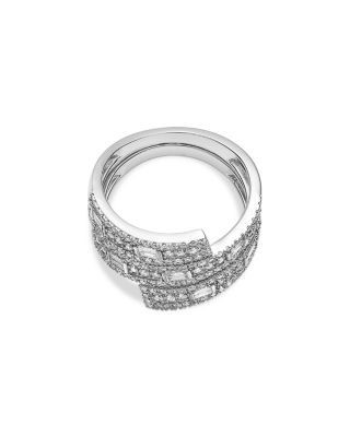 Bloomingdale's Fine Collection Diamond Round & Baguette Multirow Bypass Ring in 14K White Gold, 1.0 tcw