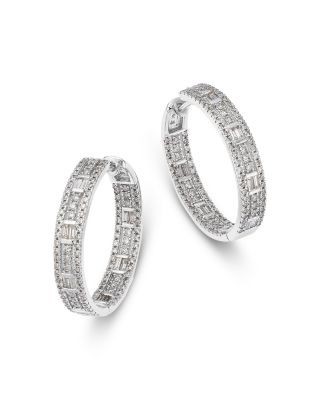 Bloomingdale's Fine Collection Diamond Baguette & Round Inside Out Hoop Earrings in 14K White Gold, 1.50 tcw