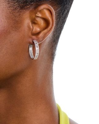 Bloomingdale's Fine Collection Diamond Baguette & Round Inside Out Hoop Earrings in 14K White Gold, 1.50 tcw