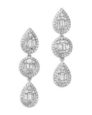 Bloomingdale's Fine Collection Diamond Round & Baguette Cluster Drop Earrings in 14K White Gold, 1.50 tcw