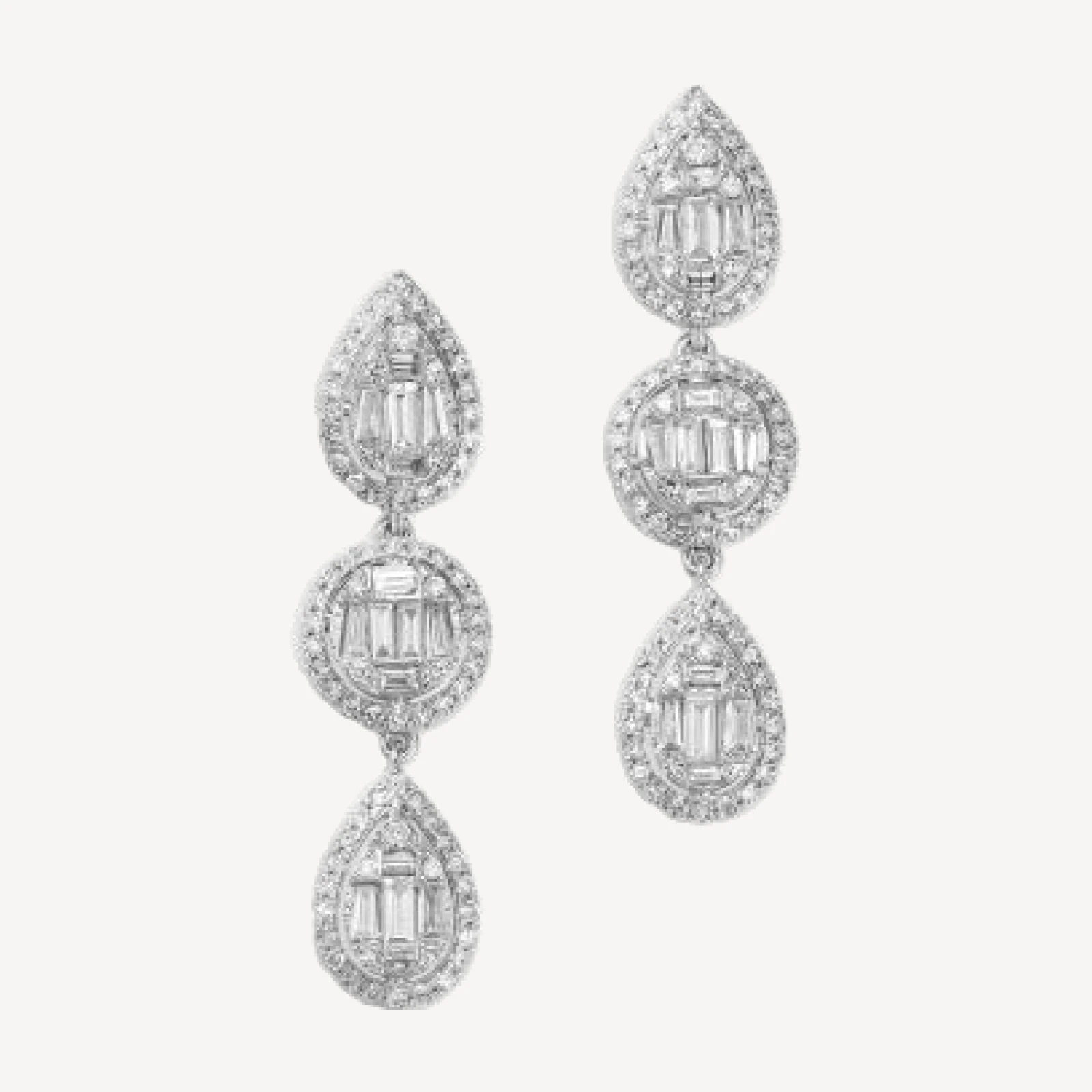 Bloomingdale's Fine Collection Diamond Round & Baguette Cluster Drop Earrings in 14K White Gold, 1.50 tcw