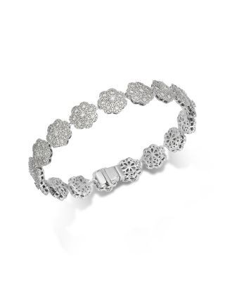 Bloomingdale's Fine Collection Luxe Collection Diamond Flower Link Bracelet in 14K White Gold, 5.0 tcw