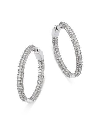 Bloomingdale's Fine Collection Diamond Pave Inside Out Hoop Earrings in 14K White Gold, 2.0 tcw