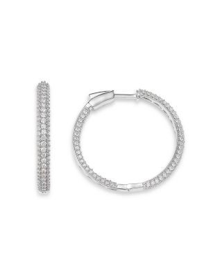 Bloomingdale's Fine Collection Diamond Pave Inside Out Hoop Earrings in 14K White Gold, 2.0 tcw