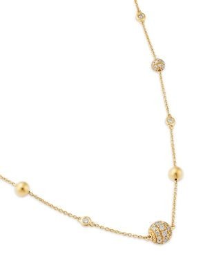 Bloomingdale's Fine Collection Diamond Pave Ball & Bezel Station Necklace in 14K Yellow Gold, 1.0 tcw