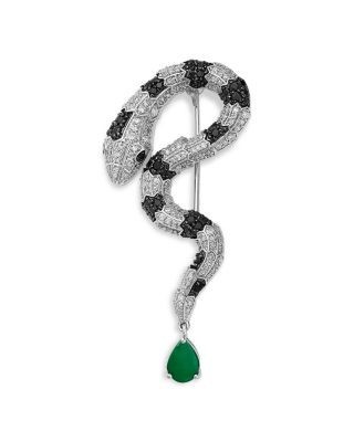 Bloomingdale's Fine Collection Emerald and Black & White Diamond Snake Brooch in 14K White Gold