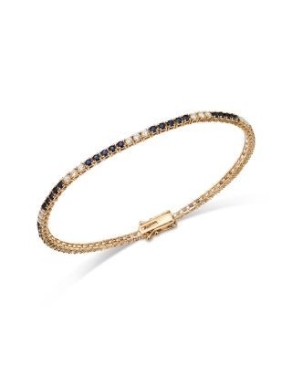 Bloomingdale's Fine Collection Diamond & Blue Sapphire Tennis Bracelet in 14K Yellow Gold