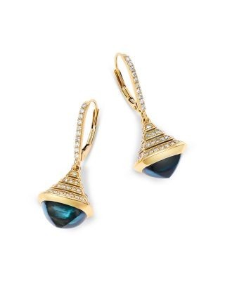 Bloomingdale's Fine Collection Diamond & Blue Topaz Drop Earrings in 14K Yellow Gold, 0.75 tcw