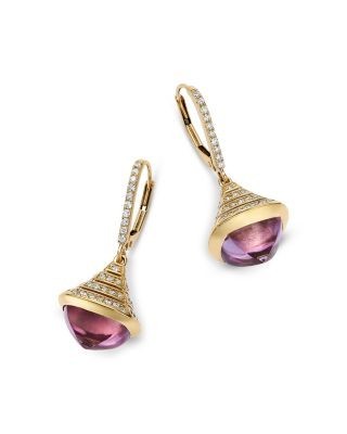 Bloomingdale's Fine Collection Diamond & Pink Topaz Drop Earrings in 14K Yellow Gold, 0.75 tcw