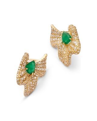 Bloomingdale's Fine Collection Diamond & Emerald Statement Earrings in 14K Yellow Gold