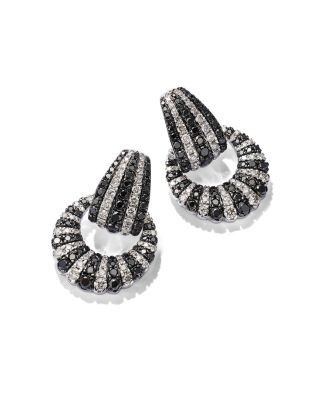 Bloomingdale's Fine Collection Black & White Diamond Doorknocker Earrings in 14K White Gold, 2.0 tcw