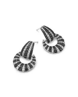 Bloomingdale's Fine Collection Black & White Diamond Doorknocker Earrings in 14K White Gold, 2.0 tcw