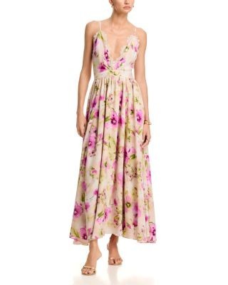 Aqua Floral Lace Trim Maxi Dress - Exclusive