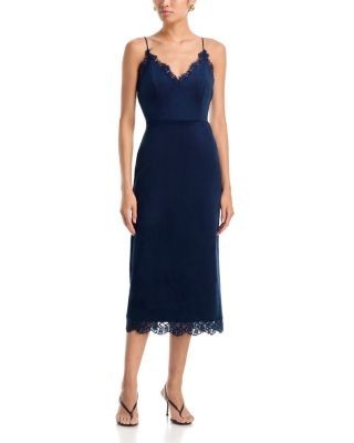 Aqua Faux Suede Lace Trim Slip Dress - Exclusive