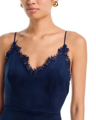 Aqua Faux Suede Lace Trim Slip Dress - Exclusive