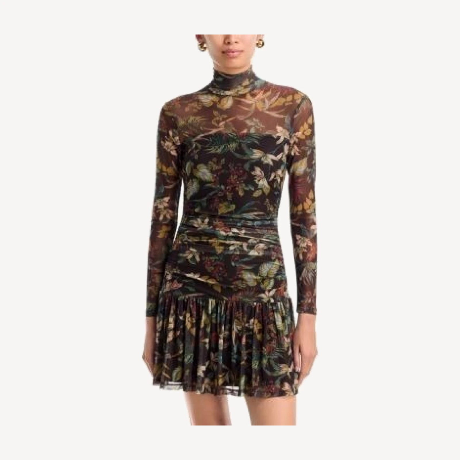 Aqua Gathered Mesh Turtleneck Mini Dress - Exclusive