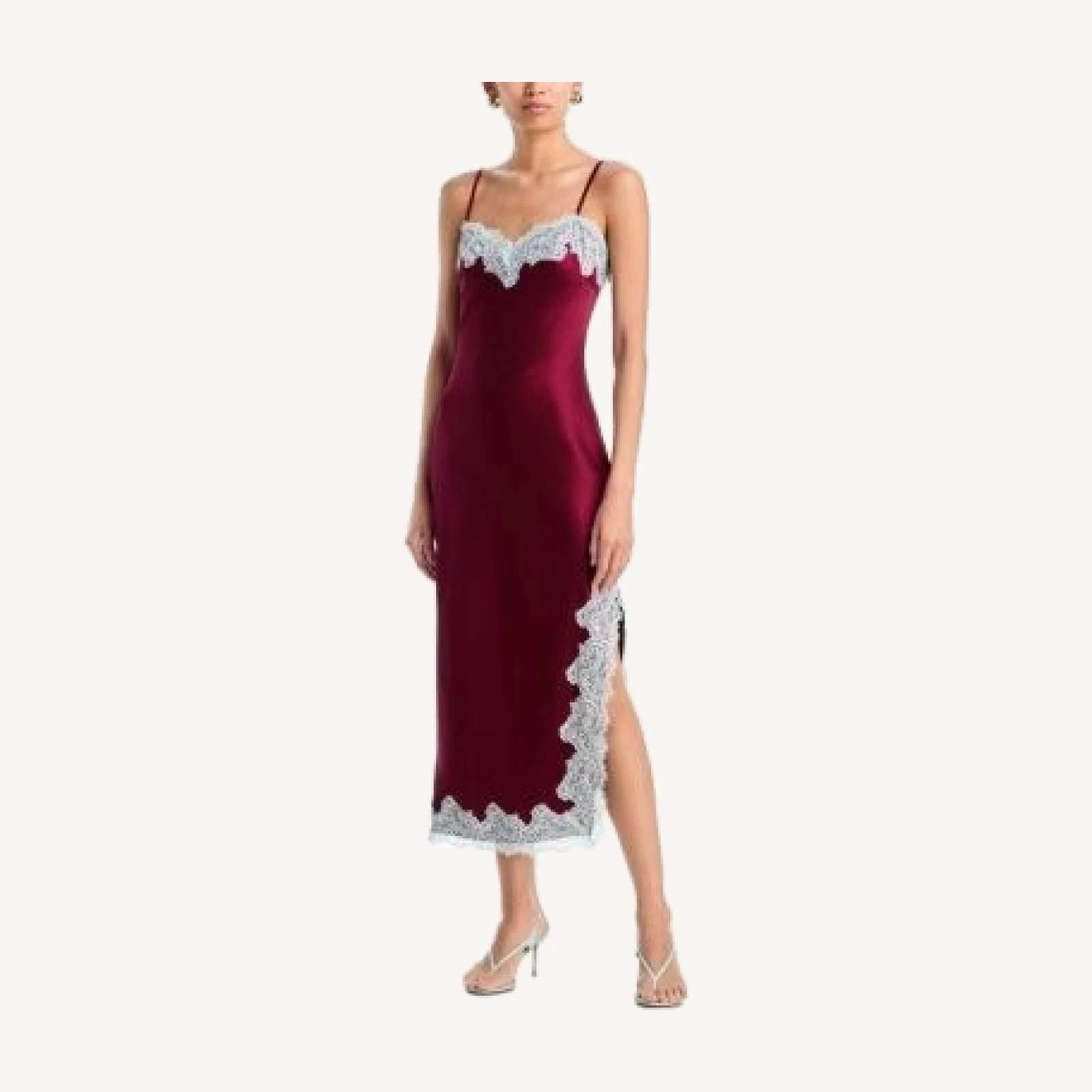 Aqua Lace Trim Satin Slip Dress - Exclusive