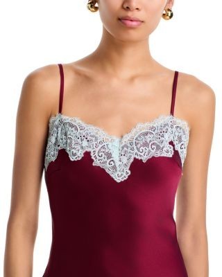 Aqua Lace Trim Satin Slip Dress - Exclusive