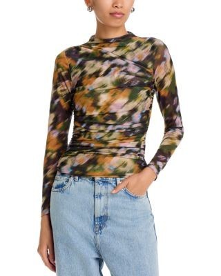 Aqua Printed Mesh Mock Neck Top - Exclusive