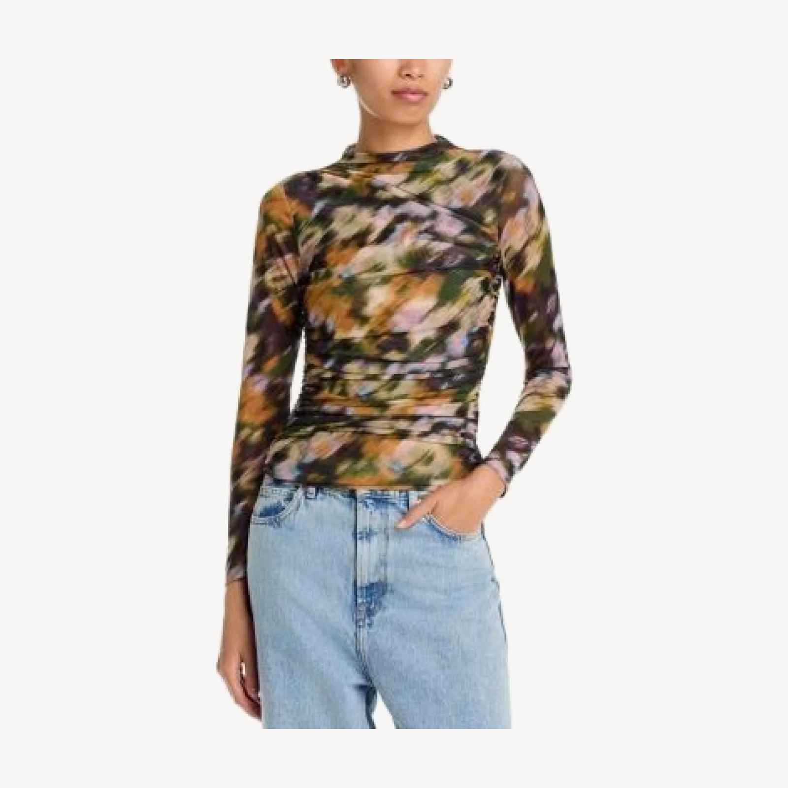 Aqua Printed Mesh Mock Neck Top - Exclusive