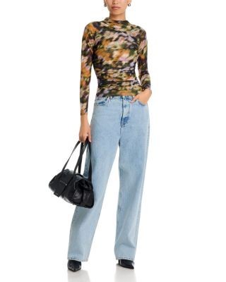 Aqua Printed Mesh Mock Neck Top - Exclusive