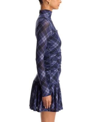 Aqua Plaid Mesh Gathered Mini Dress - Exclusive
