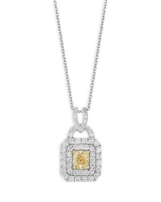 Bloomingdale's Fine Collection White & Yellow Diamond Pendant Necklace in 14K White Gold, 1.0 tcw