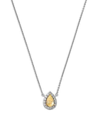 Bloomingdale's Fine Collection Yellow & White Diamond Pear Halo Pendant Necklace in 18K Yellow & White Gold, 0.65 tcw