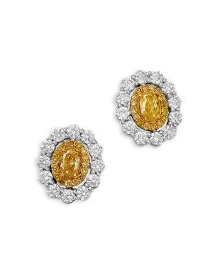 Bloomingdale's Fine Collection White & Yellow Diamond Halo Stud Earrings in 14K White & Yellow Gold, 1.66 tcw